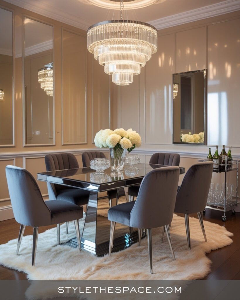 Elegant Beige and Grey Dining Room With Modern Glam Style