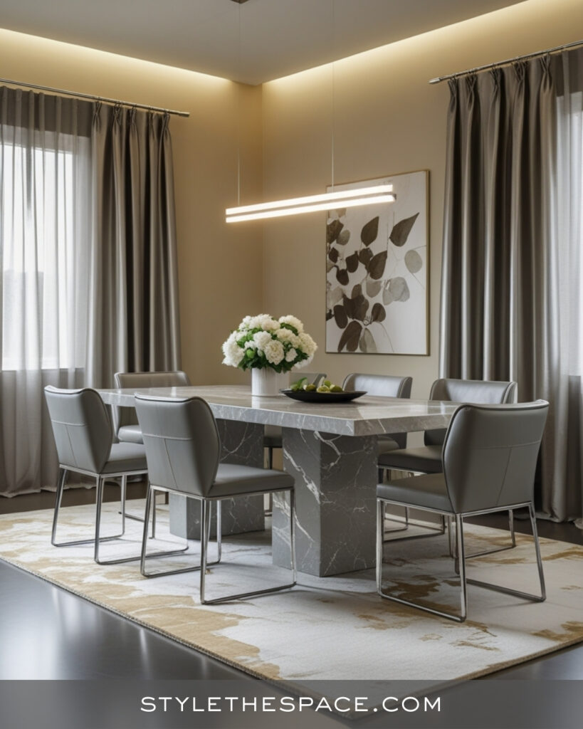 Beige and Grey Dining Room With Modern Minimal Elegance