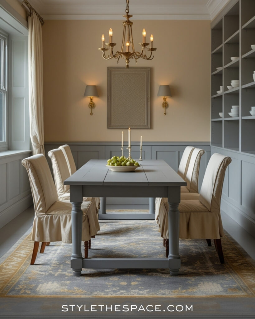 Beige and Grey Dining Room With Classic Transitional Elegance