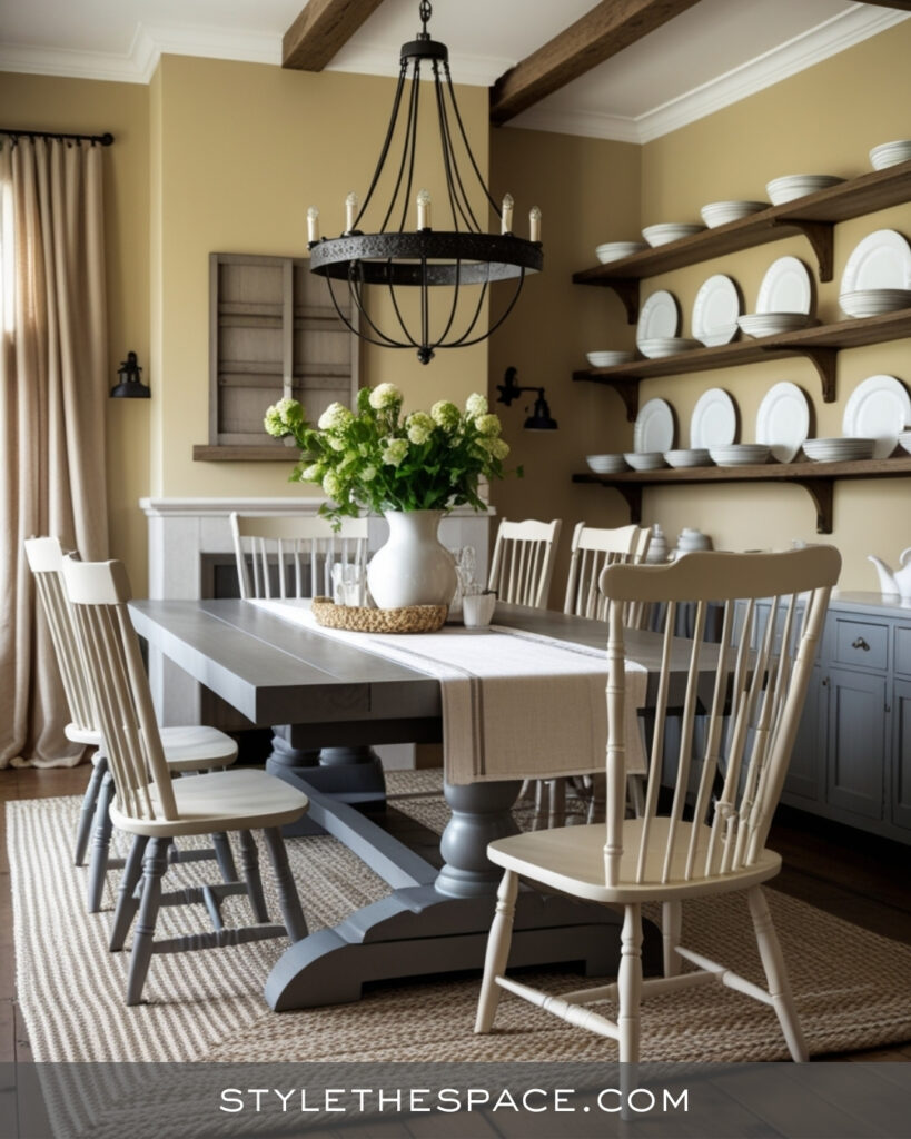 Beige and Grey Dining Room With Rustic Farmhouse Warmth