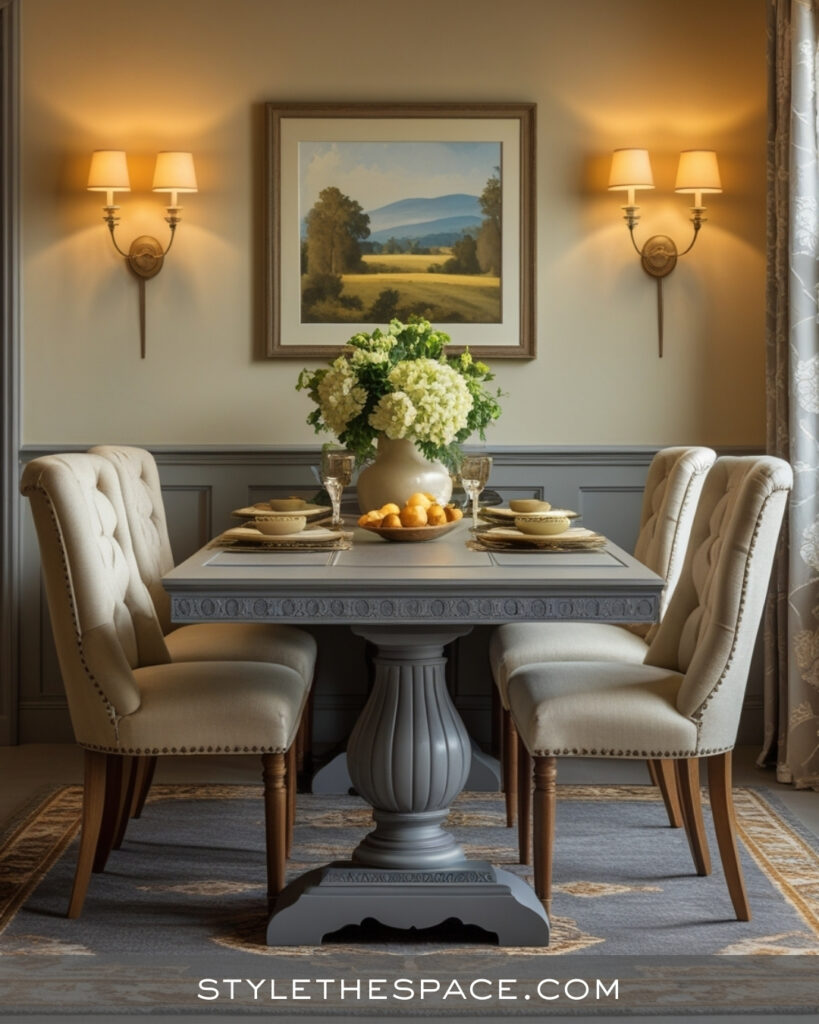 Warm Beige and Grey Dining Room With Classic Cottage Style