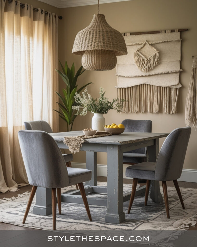 Boho Beige and Grey Dining Room With Natural Texture