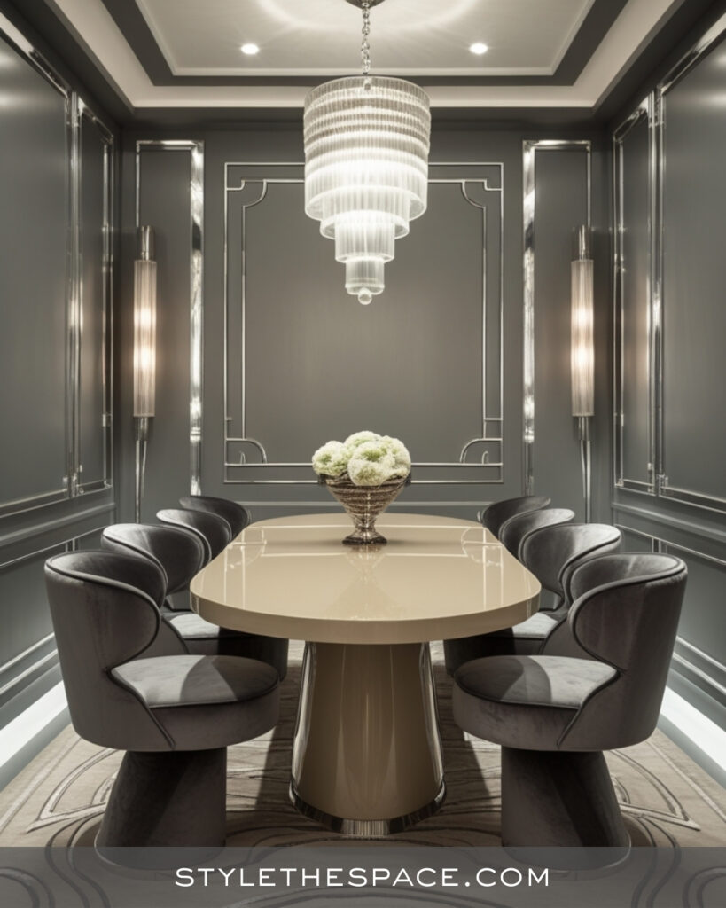 Beige and Grey Dining Room With Luxe Art Deco Style