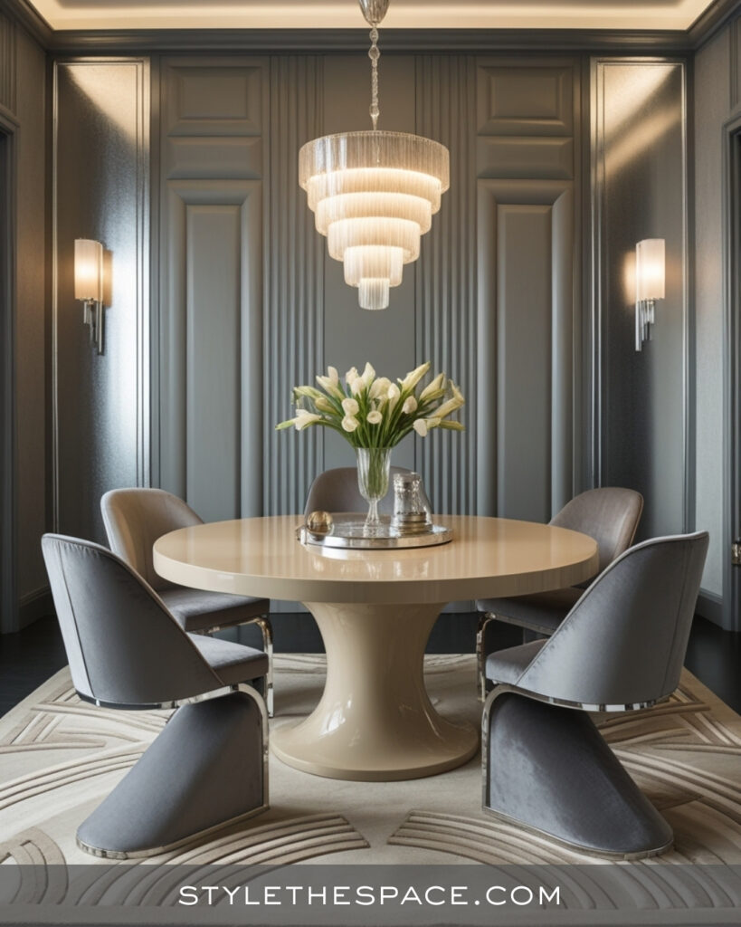 Beige and Grey Dining Room With Soft Art Deco Elegance