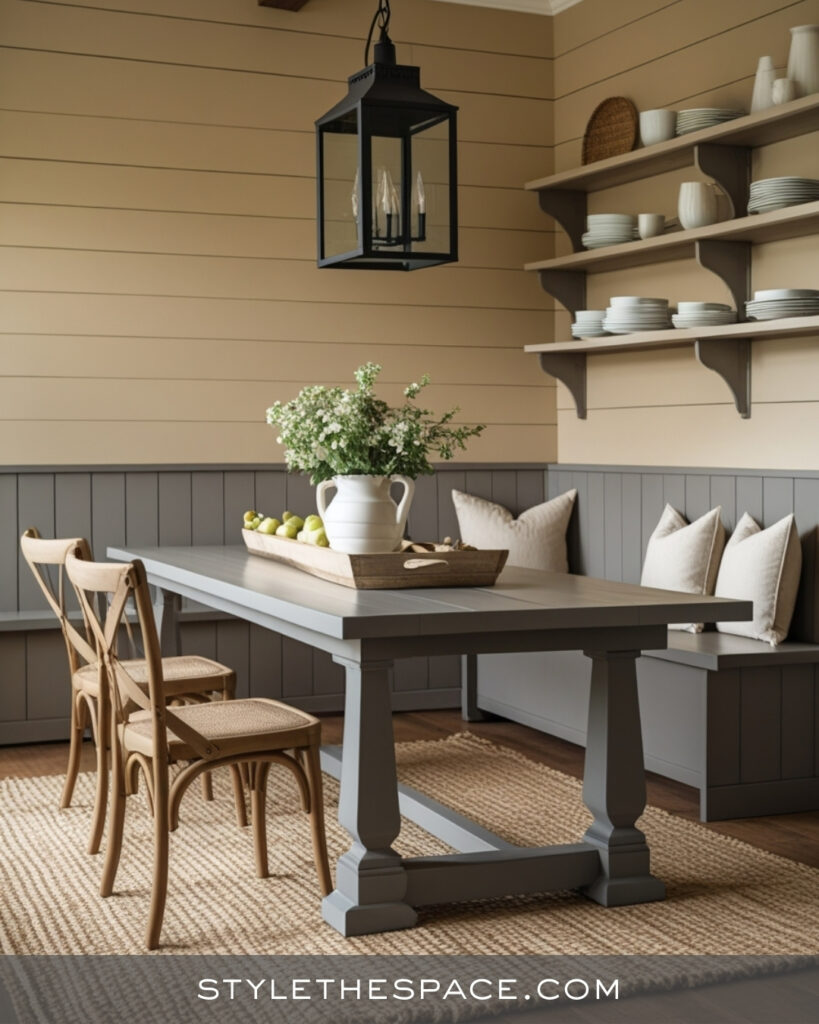 Beige and Grey Dining Room With Cozy Modern Farmhouse Style