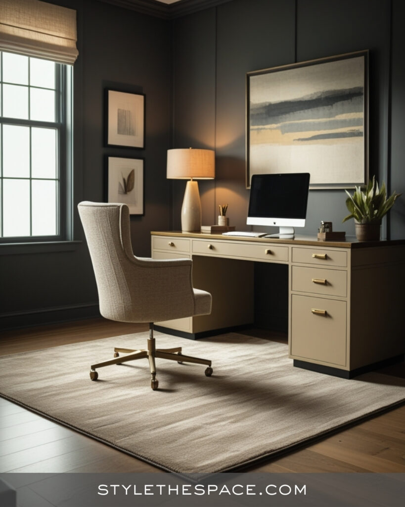 Beige and Grey Home Office with Moody Modern Style