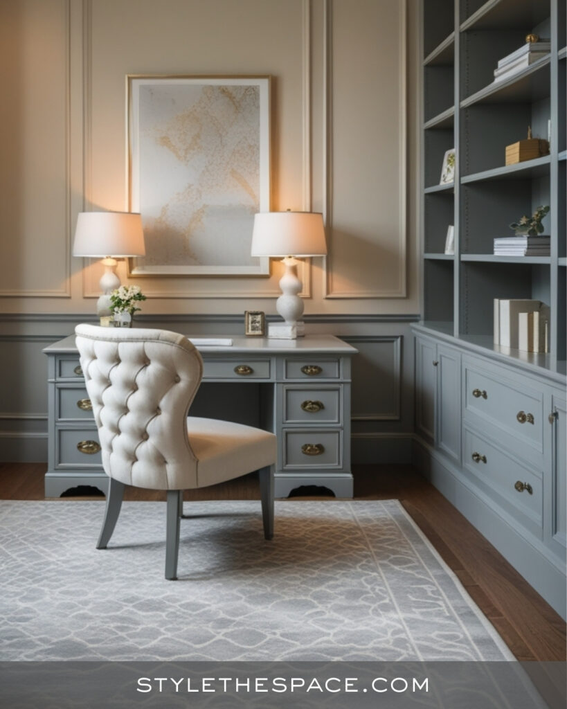 Classic Beige and Grey Home Office with Elegant Detailing