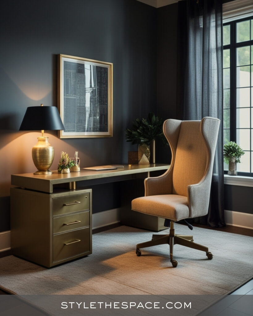 Beige and Grey Home Office with Warm Modern Elegance