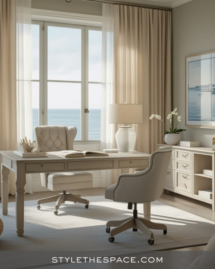 Light Beige and Grey Home Office with Soft Coastal Style