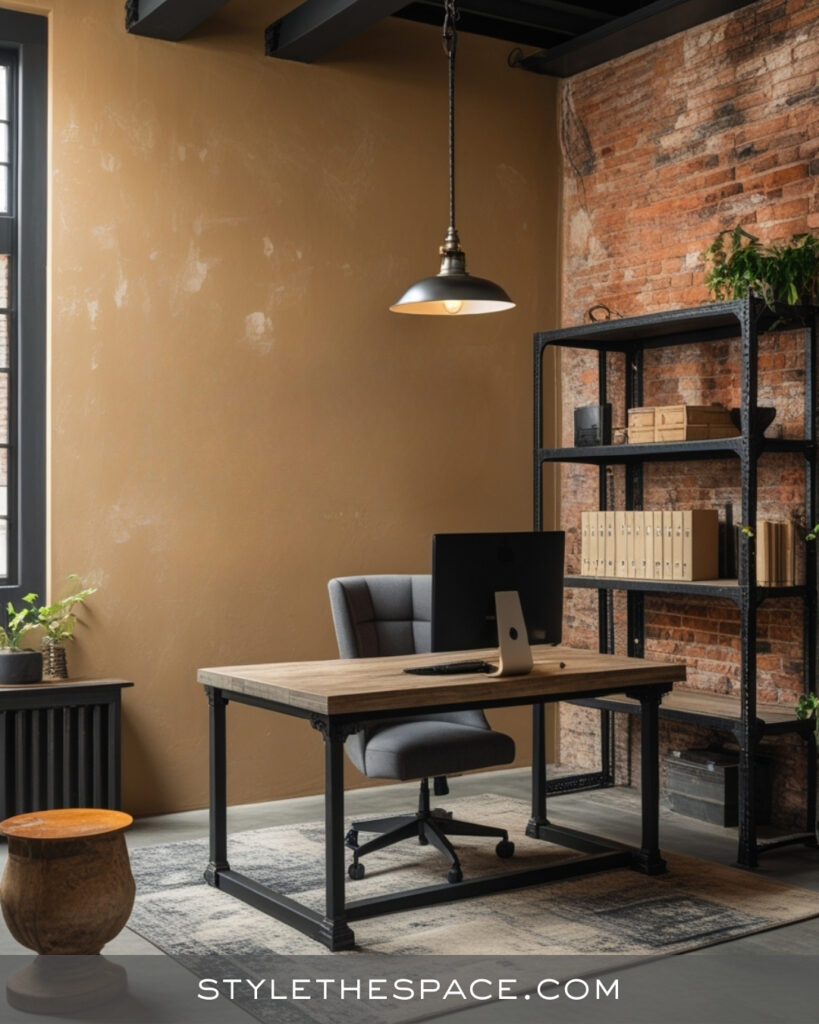 Industrial Beige and Grey Home Office with Urban Warmth