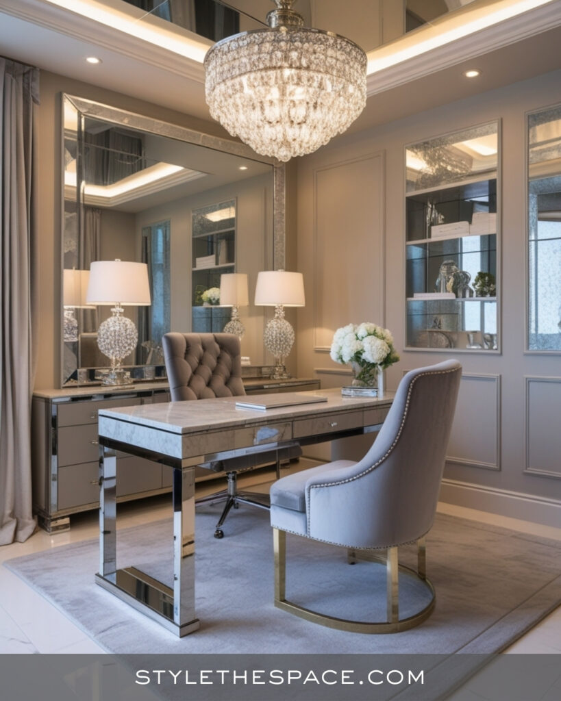 Elegant Beige and Grey Home Office with Luxe Finishes
