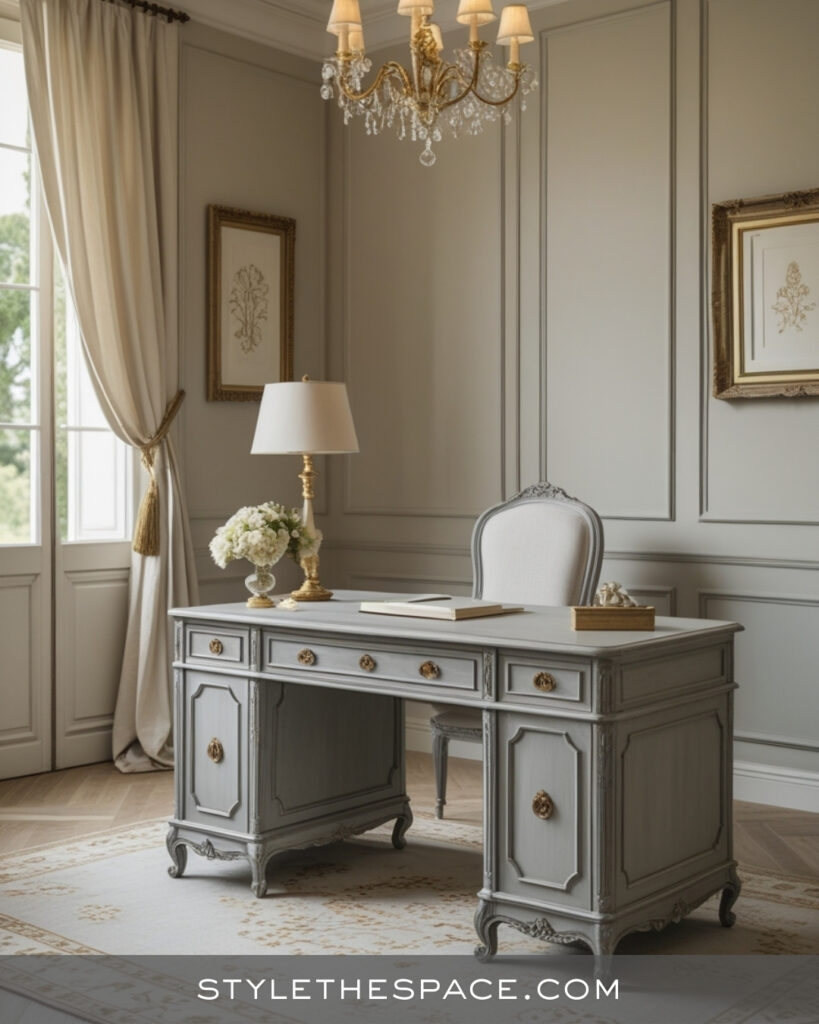 Elegant Beige and Grey Home Office with Classic French Style