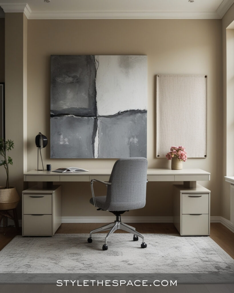 Modern Beige and Grey Home Office with Clean Lines