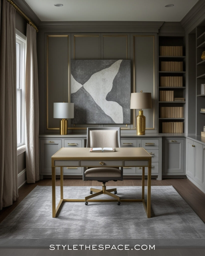 Sophisticated Beige and Grey Home Office with Warm Accents