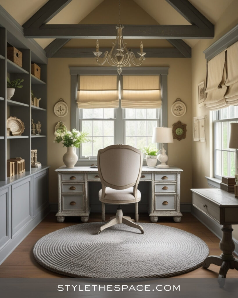 Cozy Beige and Grey Home Office with Cottage Charm