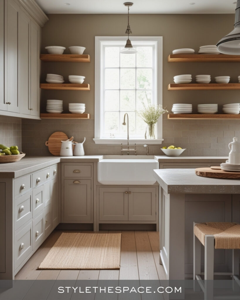 Soft Beige and Grey Farmhouse Kitchen