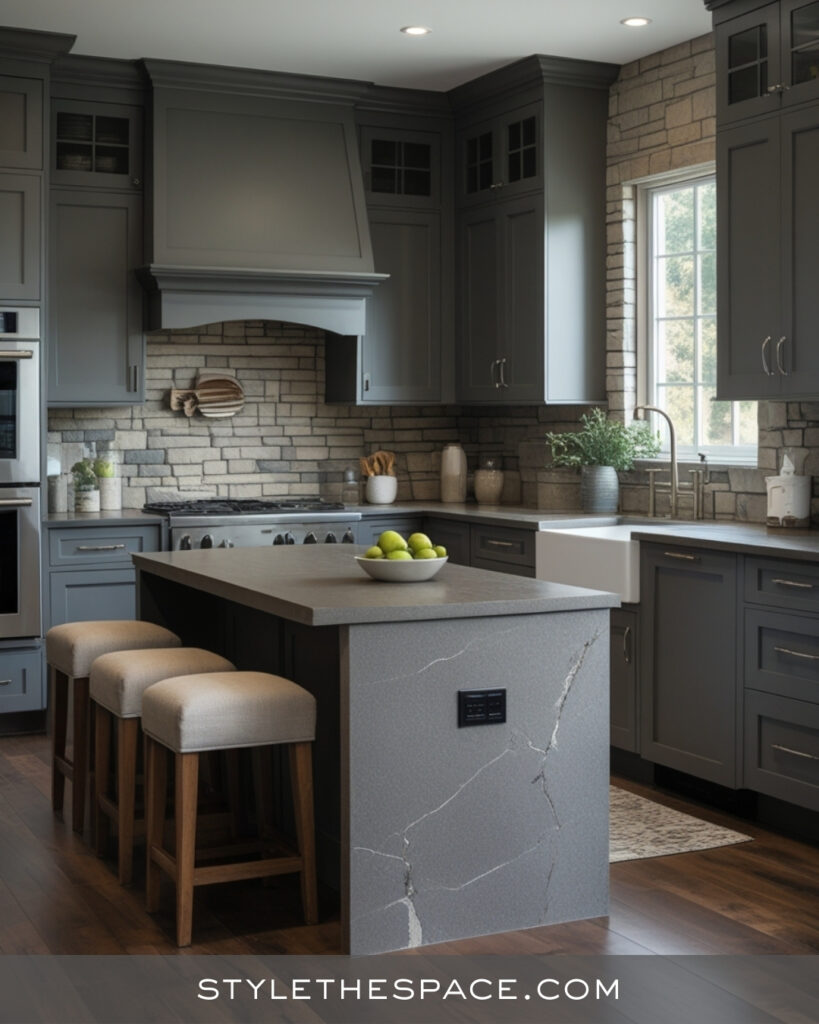Deep Grey and Warm Beige Transitional Kitchen