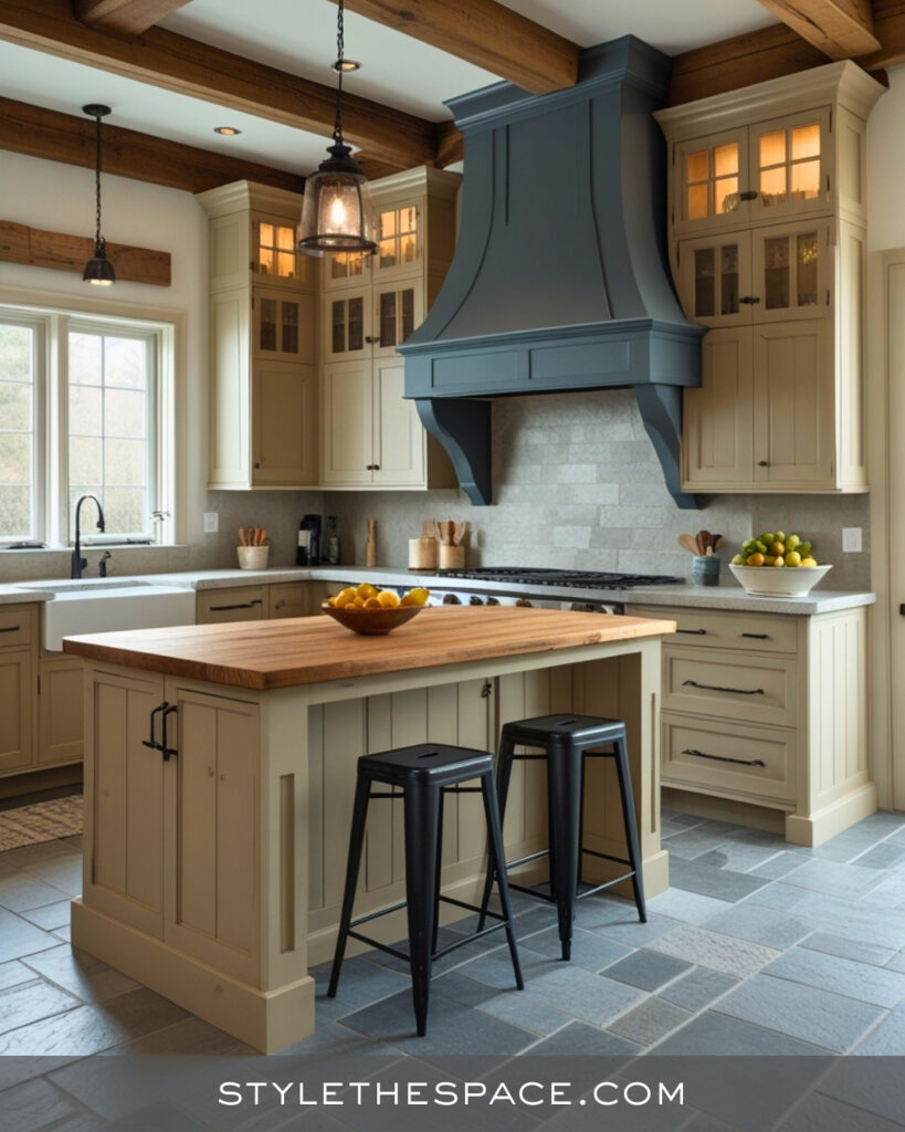 Warm Beige and Soft Grey Farmhouse Kitchen