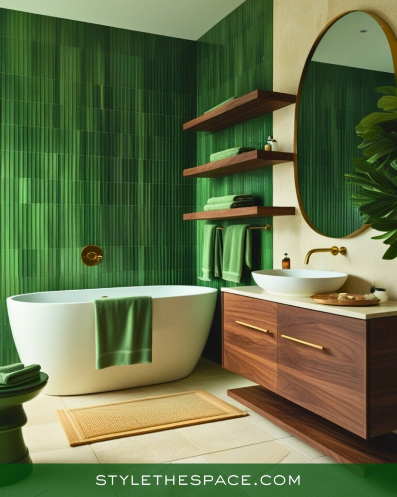 Modern Green Bathroom With Natural Warmth