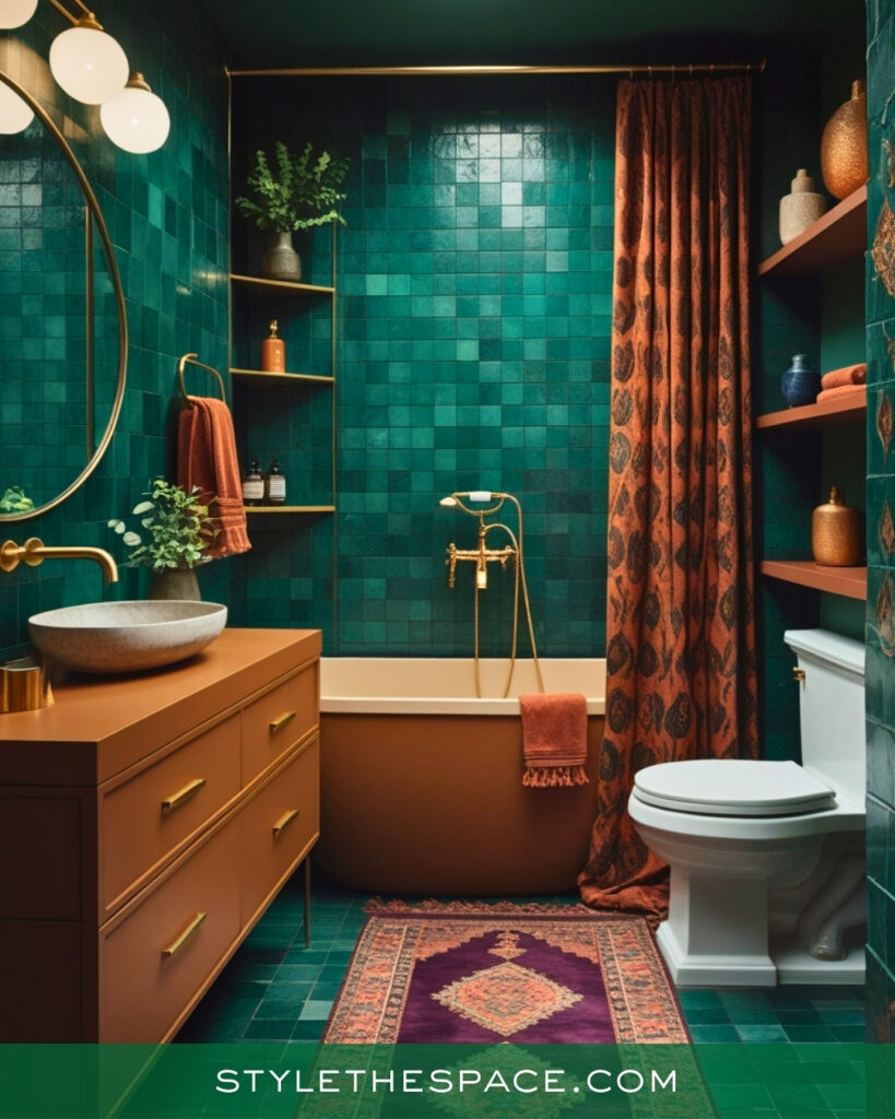 Jewel-Tone Green Bathroom With Vintage Flair