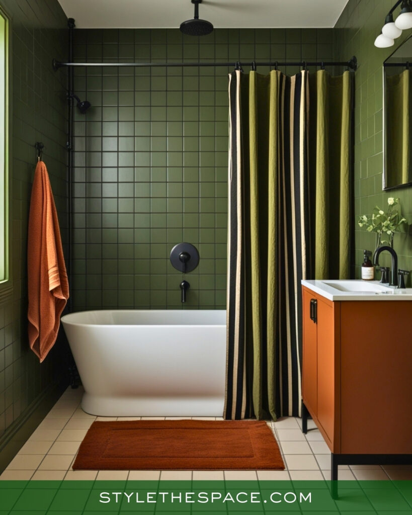 Olive Green Bathroom With Retro Contrast