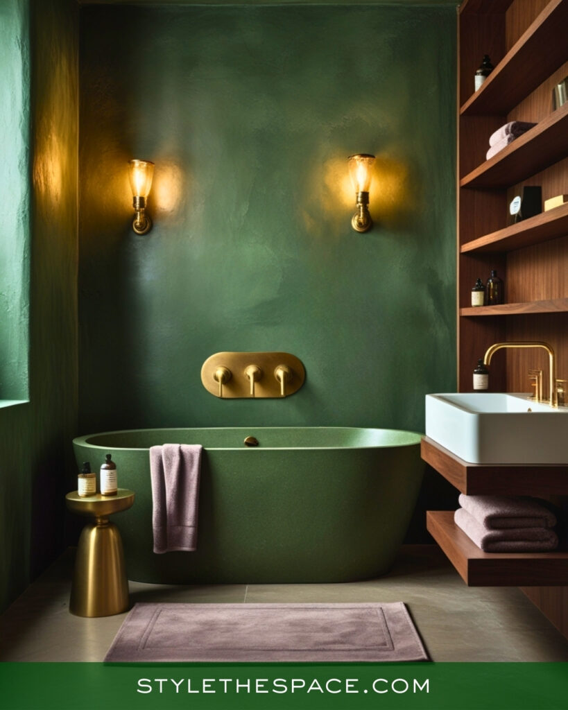 Deep Green Bathroom With Modern Spa Luxury