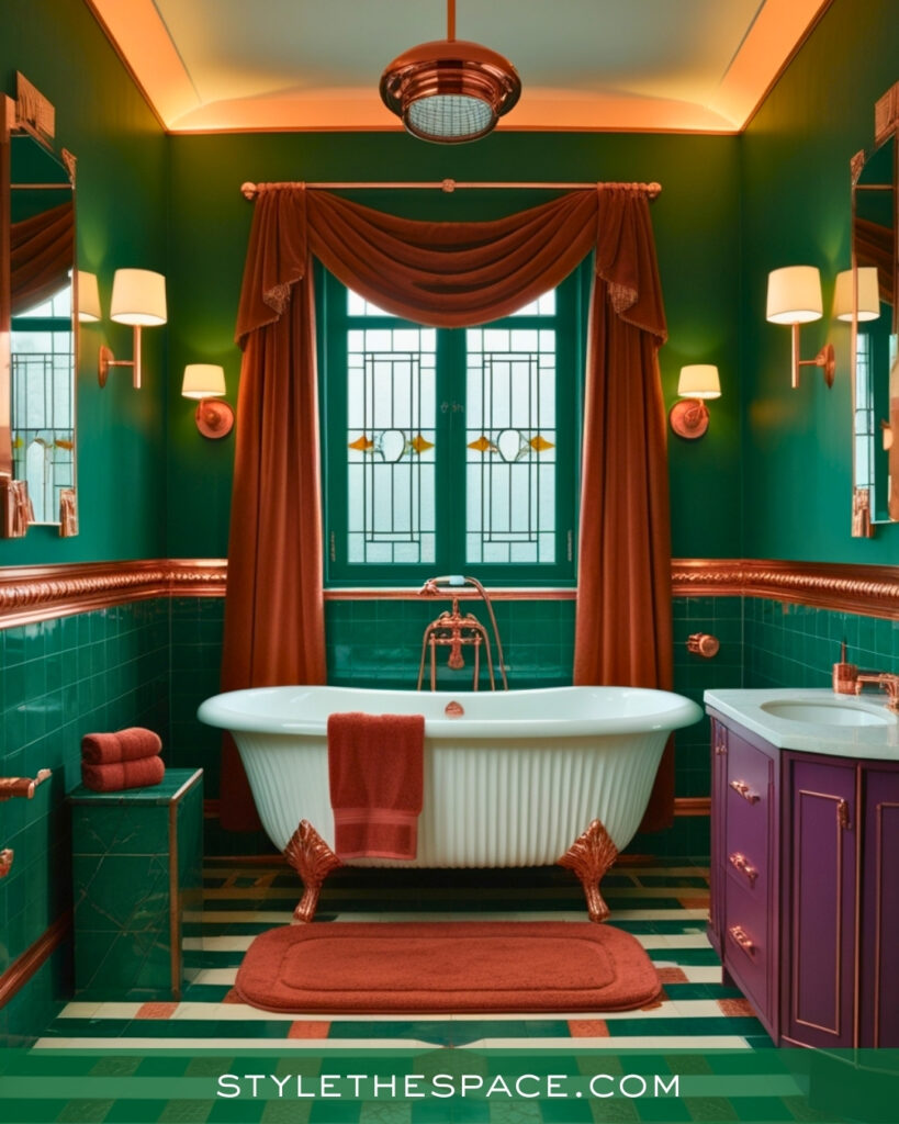 Bold Green Bathroom With Art Deco Glam