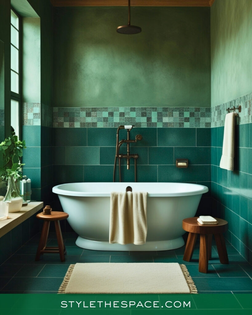 Layered Green Bathroom With Calm Spa Style