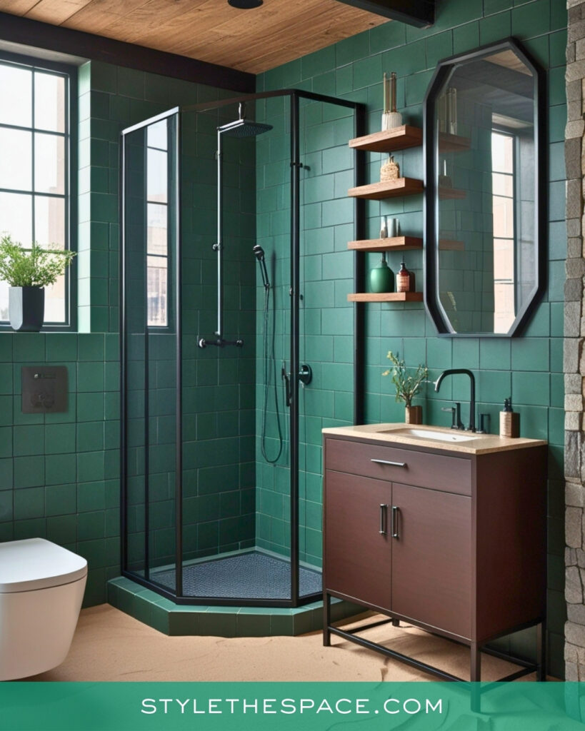 Modern Green Bathroom With Industrial Warmth