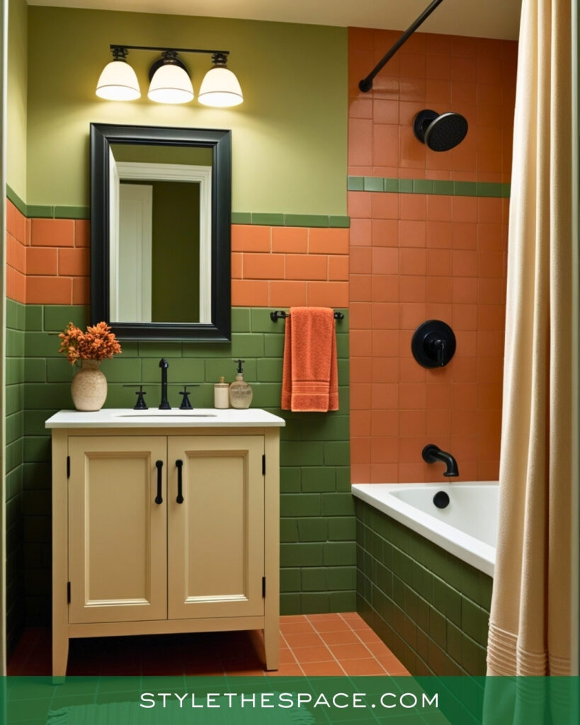 Green and Terracotta Bathroom With Vintage Charm