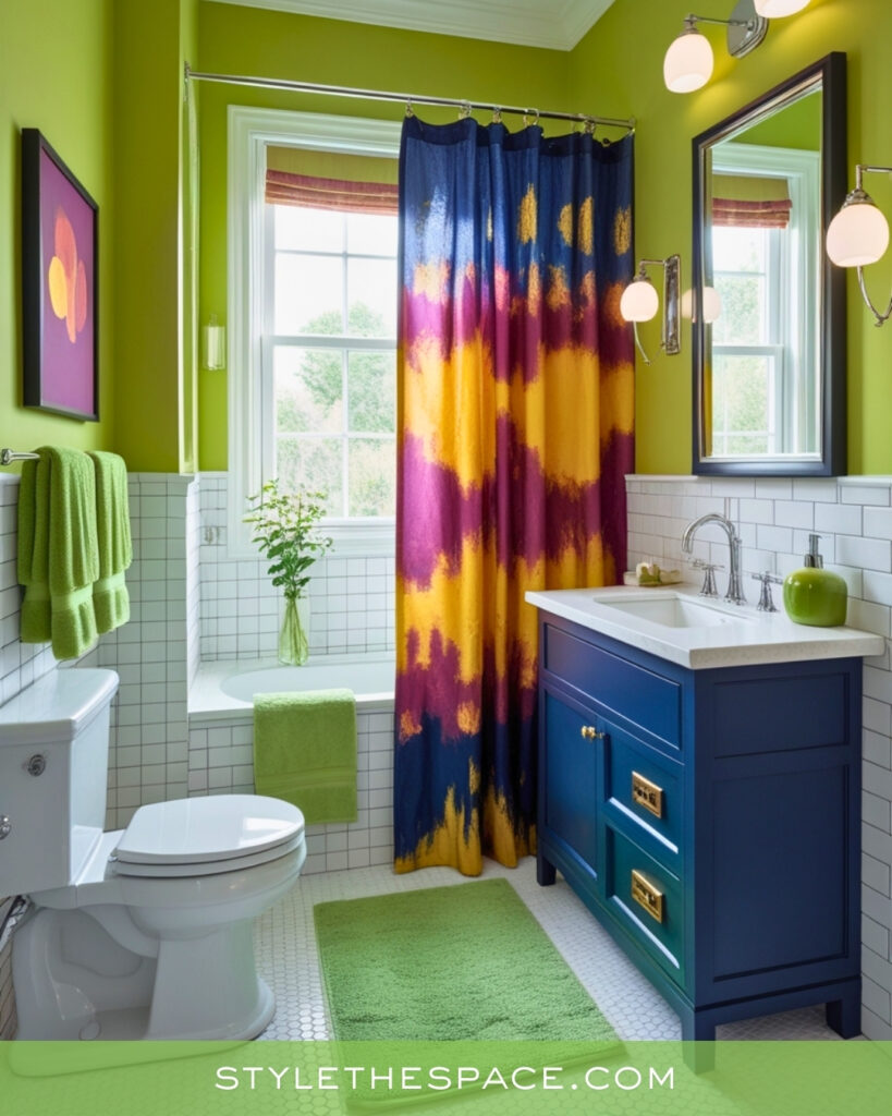 Playful Green Bathroom With Colorful Accents
