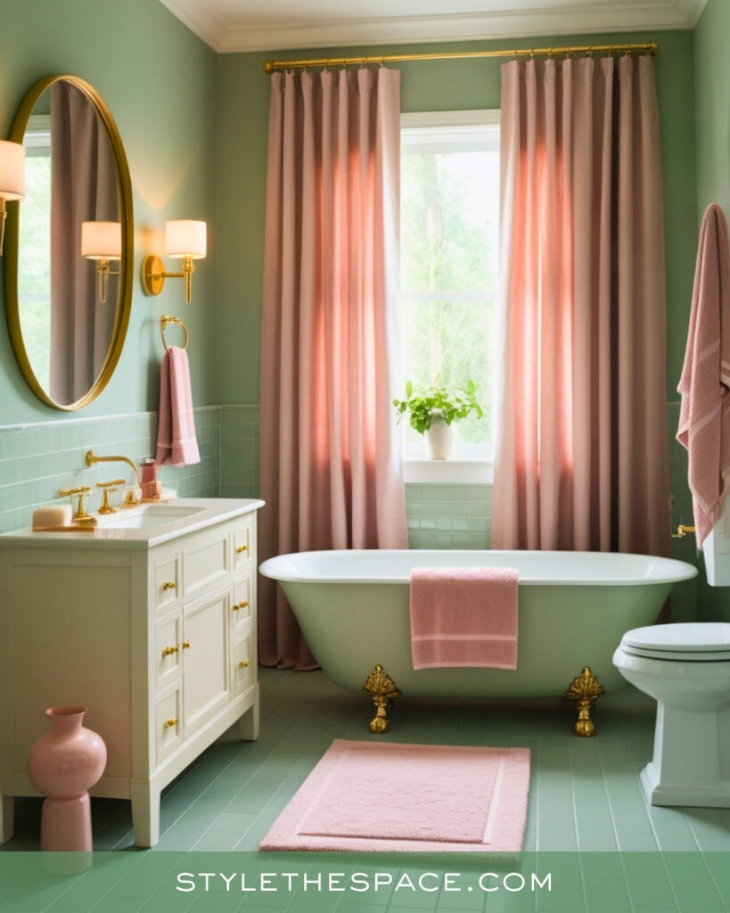 Soft Green Bathroom With Blush Accents