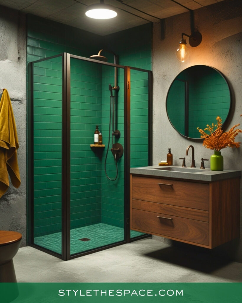 Industrial Green Bathroom With Modern Edge