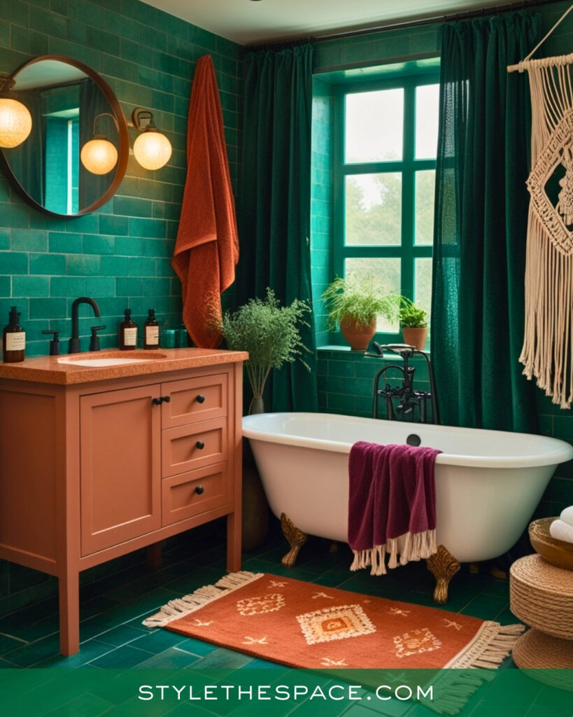 Boho Green Bathroom With Earthy Accents