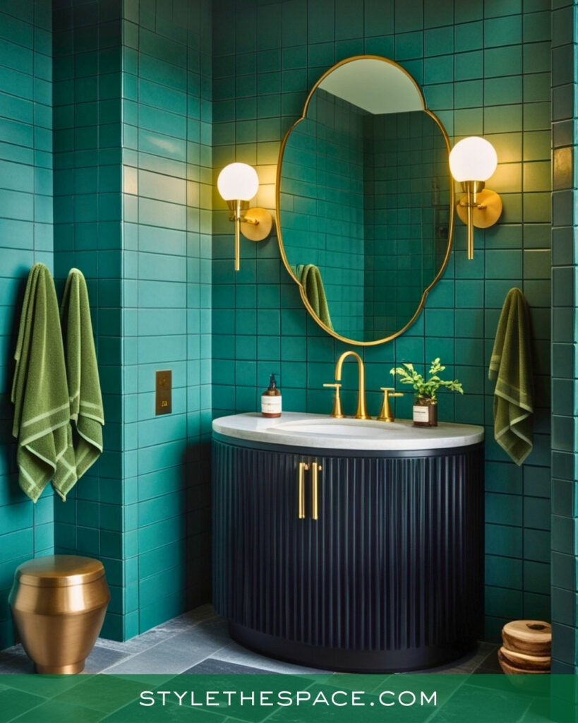 Teal Green Bathroom With Elegant Gold Details