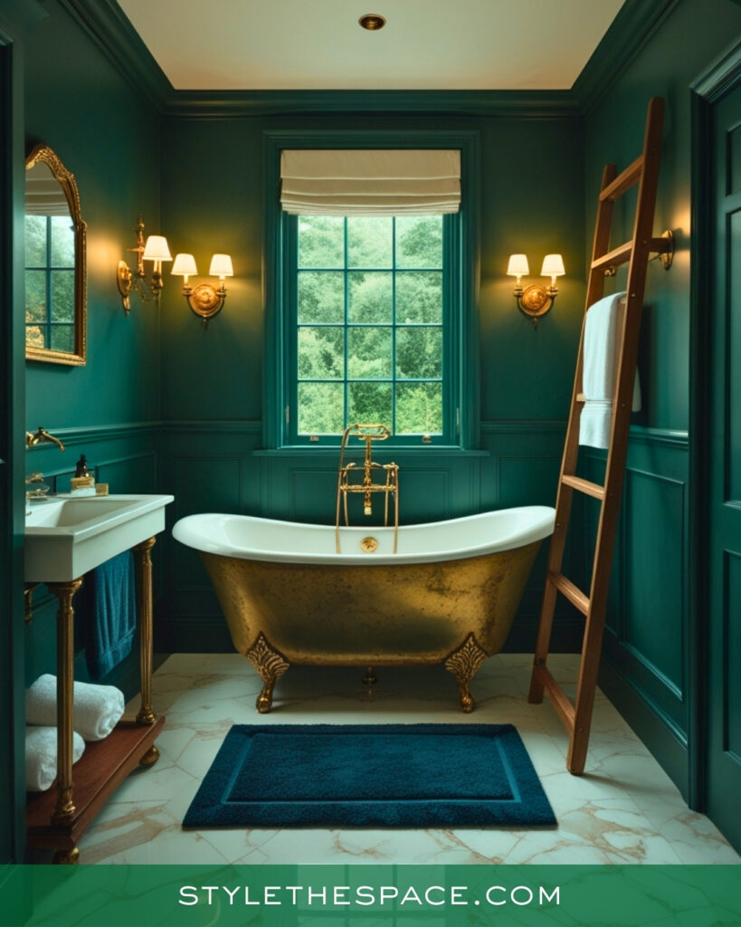 Dark Green Bathroom With Classic Luxury