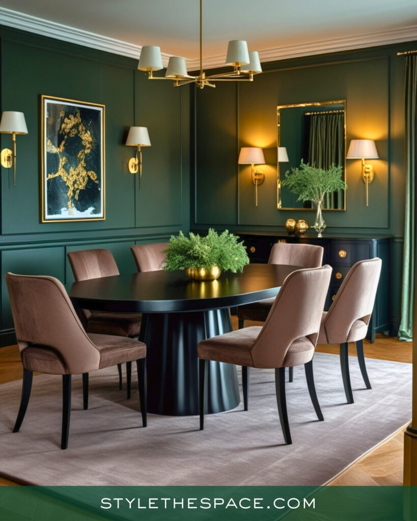Moody Green Dining Room with Luxe Contemporary Style
