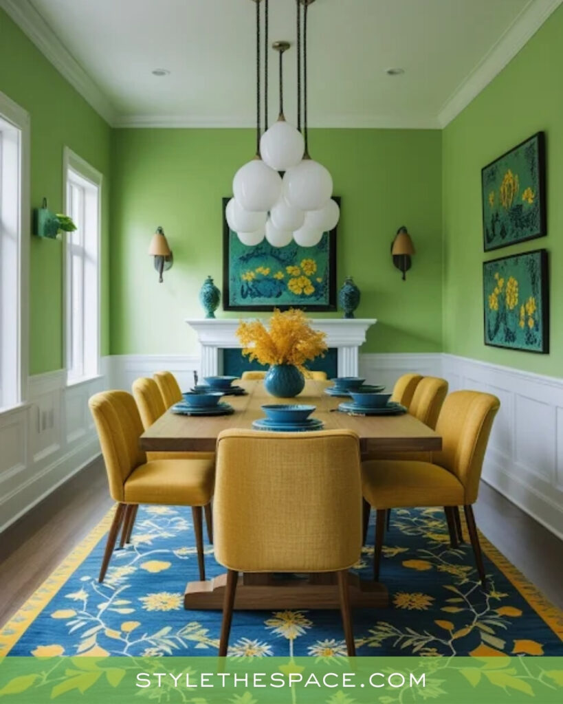 Light Green Dining Room with Cheerful Color Contrast