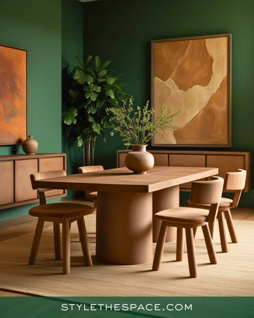Earthy Green Dining Room with Organic Modern Style
