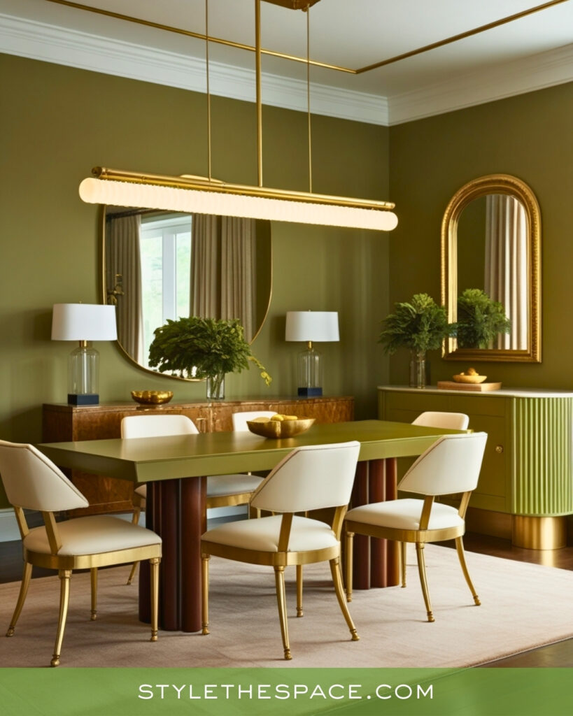 Olive Green Dining Room with Refined Art Deco Style