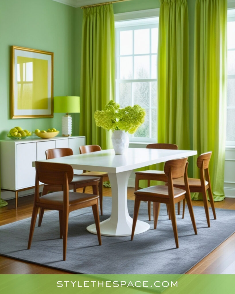 Fresh Light Green Dining Room with Mid Century Style