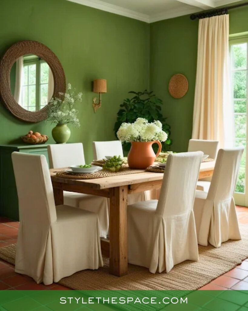 Earthy Green Dining Room with Rustic Natural Style