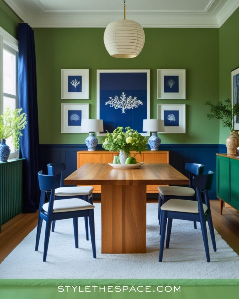 Fresh Green Dining Room with Blue Contrast