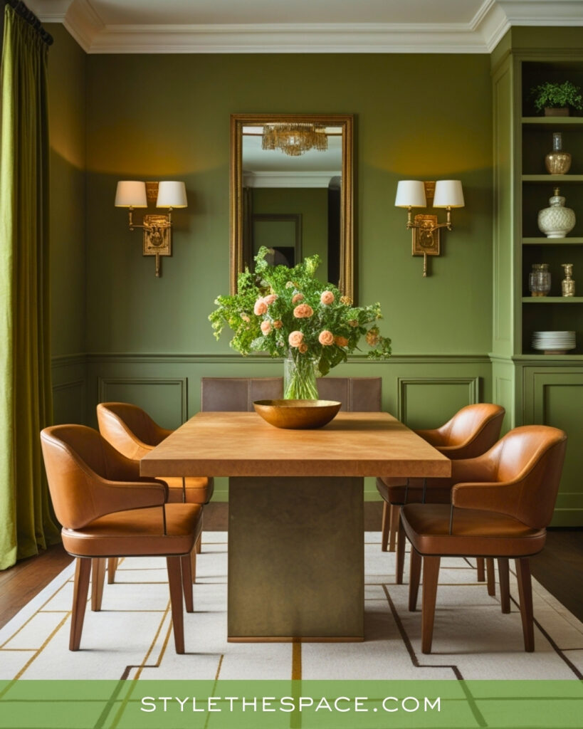 Soft Olive Green Dining Room with Timeless Warmth