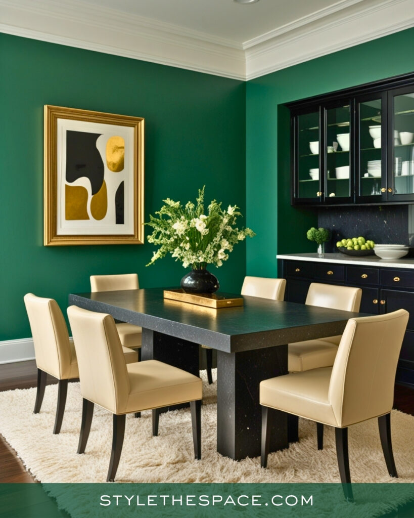 Deep Green Dining Room with Modern Classic Style