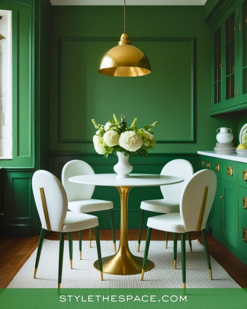 Emerald Green Dining Room with Chic Modern Glam