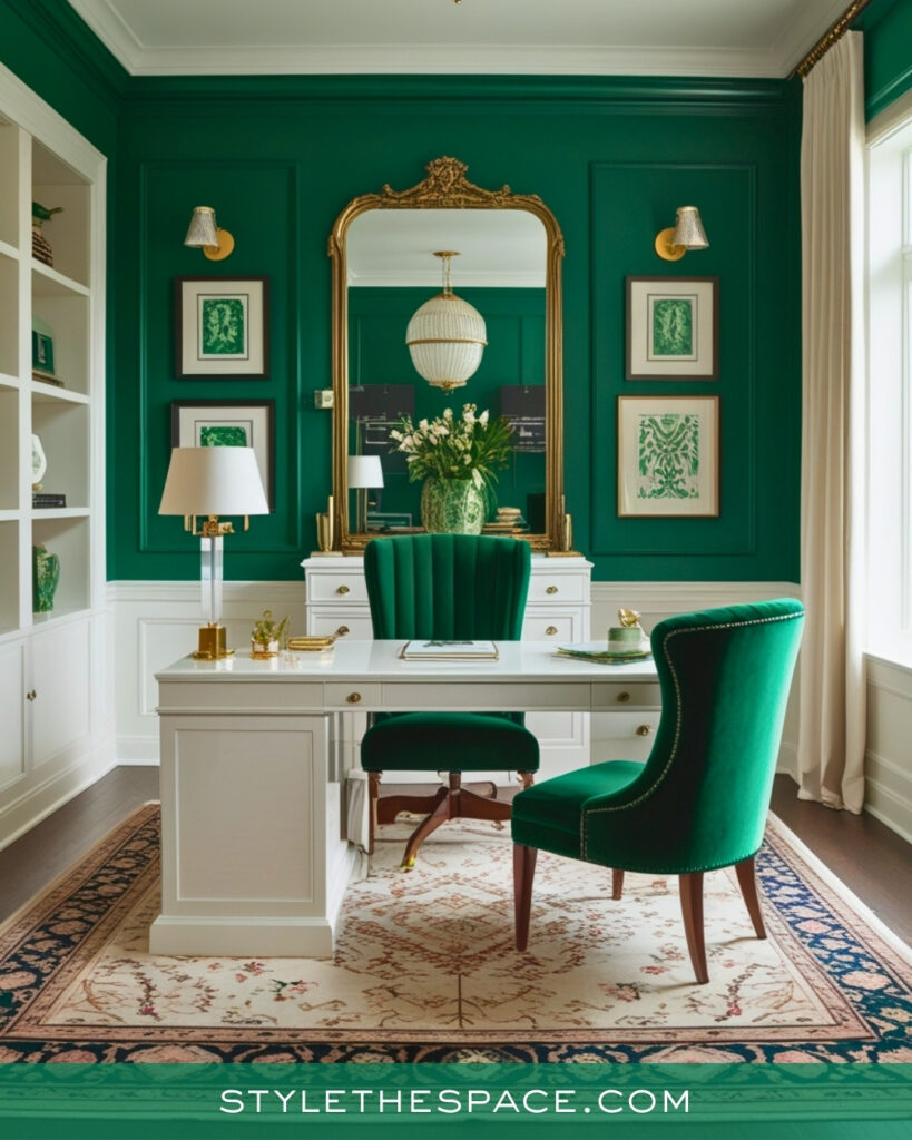 Emerald Green Home Office With Classic Details