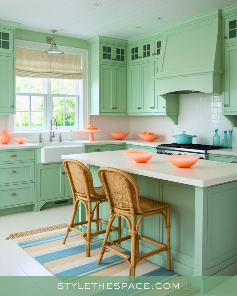 Soft Mint Green Kitchen with Coastal Charm