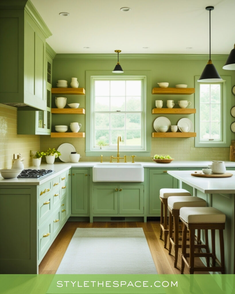 Soft Sage Green Kitchen with Open Shelving