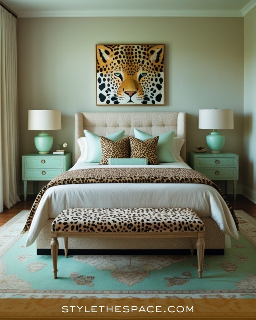 Soft Mint and Leopard Print Bedroom with Modern Calm